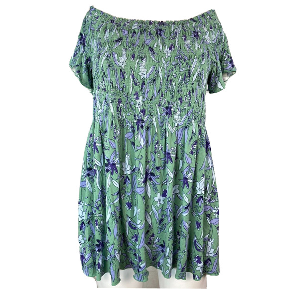 A Pea In The Pod Shirt Womens M Green Purple Floral Off The Shoulder Maternity - Picture 1 of 8